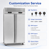 Congélateur vertical commercial de 1000 L, 2 portes, en acier inoxydable, refroidissement par ventilateur, réfrigérateur pour restaurant, cuisine