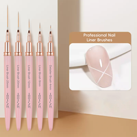 Hechunzi – Nouveau Kit Professionnel de 5 Pinceaux Liner pour Nail Art à Manche Acrylique Rose Personnalisé pour Salon (4, 8, 12, 20, 25 mm)