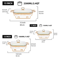 Chauffe-plat en céramique de luxe de taille familiale avec couvercle en verre plateau de buffet rectangulaire et casserole de restauration blanc pour la restauration de fête