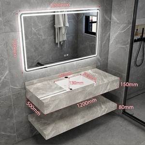 Gray minimalist bathroom cabinet with smart <b>mirror</b> cabinet LED light strip <b>white</b> washbasin suspended cabinet body - Product Image 3