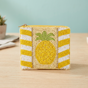 Pochette carrée en coton brodée de perles de rocaille jaunes en forme d'ananas, idéale pour un usage quotidien et comme cadeaux promotionnels - Product Image 3