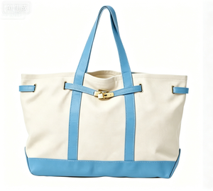 High Quality Gold Buckle Fashion Everyday Shoulder Bag Carryall Heavy Duty <b>Shopper</b> Bag Utility Zipper <b>Canvas</b> Luxury Boat Tote - Product Image 2