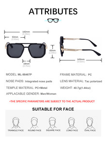 Lunettes de soleil polarisées UV400 carrées, style punk, double pont, avec logo personnalisé, design rétro, pour hommes, vente en gros Partagas - Product Image 6