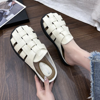 Nuevas zapatillas tejidas de fondo plano transpirables huecas de moda Retro de verano para mujer