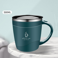500ml/17oz Tasse à café au lait Tasses à eau et tasses à double paroi en acier inoxydable Tasse à café en métal avec couvercle Tasse