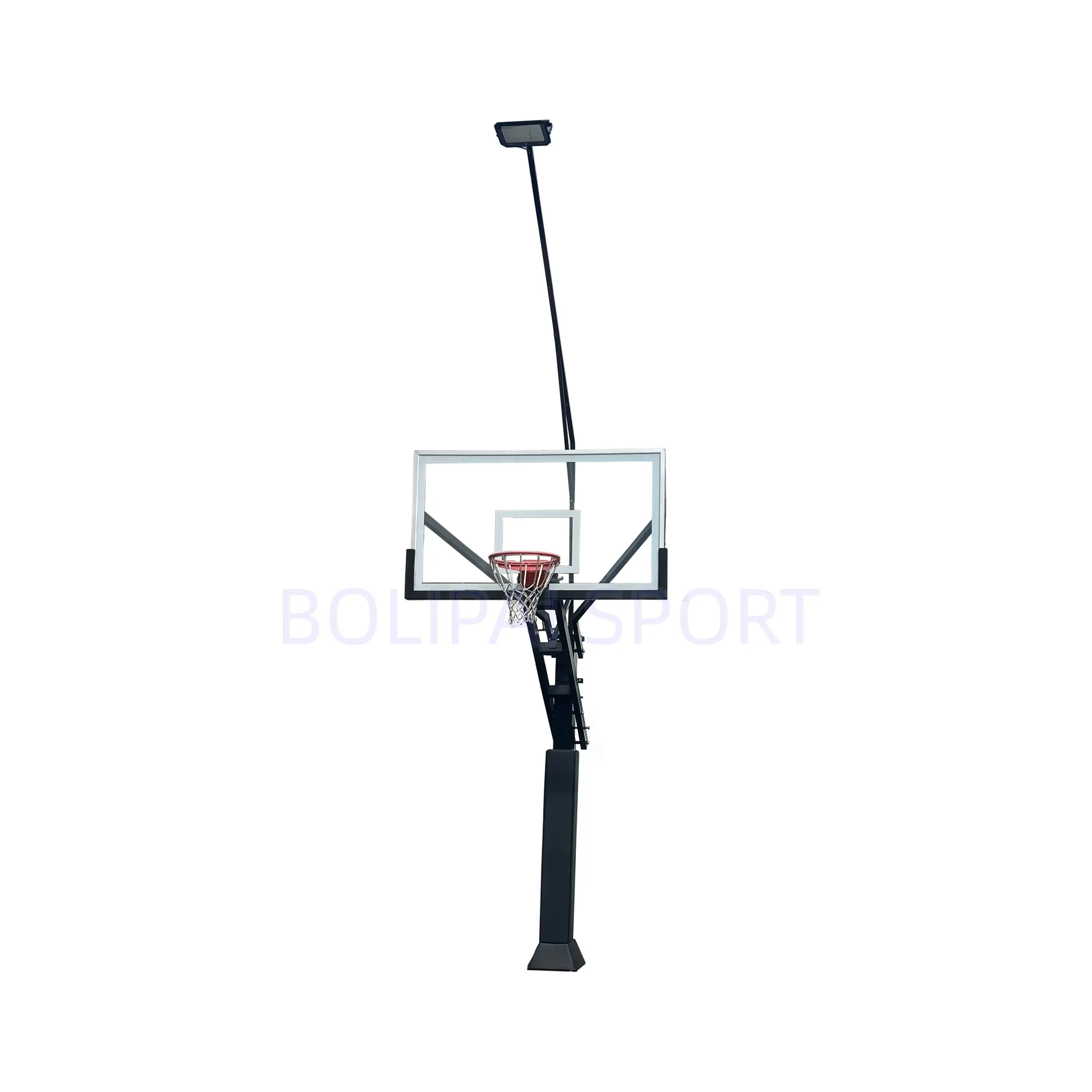 Yüksek dereceli siyah Inground 72 ''yükseklik ayarlanabilir sıcak galvanizli basketbol potası açık ışık desteği ile
