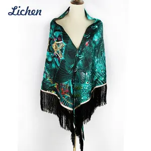 China Factory Made Silk Digital Double Side Printed Tassel Winter Shawl for Cold-proof Wear