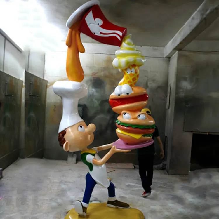 Burger Shop Trang Trí Nhà Hàng Greeter Sợi Thủy Tinh Điêu Khắc Tượng Nhựa Lớn