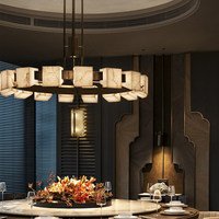 Lustre en cuivre et marbre de luxe léger, finition noir canon de fusil brossé, style minimaliste moderne pour LOFT