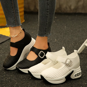 Nouvelles Chaussures Décontractées à Talon Compensé Grande Taille pour Femme, Style Automne, Tissées, à Semelle Épaisse, Plateforme et Strass, Pointure 43 - Product Image 1