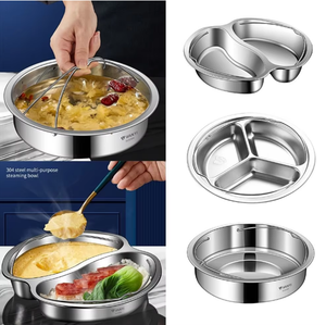 Ustensile de cuisine empilable avec poignée, bol rond, panier vapeur, assiette à dîner, plaque vapeur en acier inoxydable, plateau divisé - Product Image 4