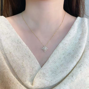 Collar con colgante de cruz y copo de nieve de diamante cultivado en laboratorio de oro de 18K, cadenas finas, para mujer, con dijes de diamante de laboratorio - Product Image 4
