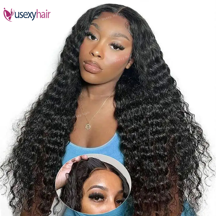 Perruque cheveux naturels noirs ondulés profonds