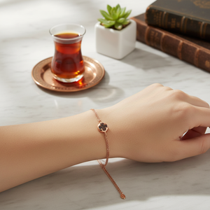 Black Zircon Stone Minimalist <b>Clover</b> Design Turkish Wholesale 925 Sterling Silver Charm <b>Bracelet</b> - Product Image 3