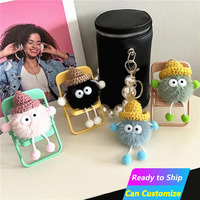 Porte-clés en peluche personnalisés en gros, mignons, originaux et colorés, en forme de boule de charbon, pendentifs de sac, décorations de voiture, cadeaux