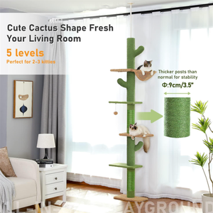 Kinghon Unique 5 <b>Level</b> Cat Climbing Tower Cactus Ceiling Cat Tree Tower with Adjustable Height with Cozy Hammock - Product Image 6