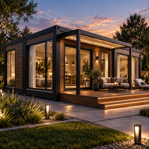 Casa Contenedor Moderna con Paneles de Madera y Paredes de Vidrio para Espacio de Vida al Aire Libre - Product Image 1