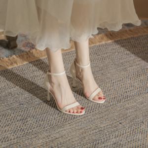 Chaussures à talons hauts sexy pour femmes, mode été, plateforme épaisse respirante pour mariage et banquet - Product Image 3