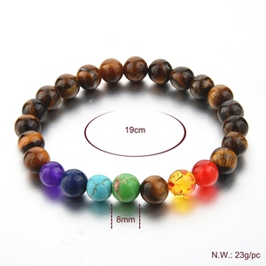 Bracelet perlé en forme de boule en pierre naturelle de 7 couleurs en vente en gros - Product Image 2