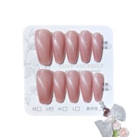 Uñas Postizas Acrílicas Reutilizables y Removibles con Acabado Brillante, Color Rosa Nude, Estilo Ojo de Gato, Forma Ataúd Mediana, para Uso Diario y Fiestas, Venta al Por Mayor
