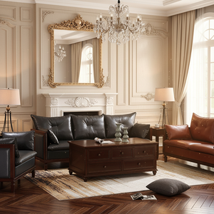 Bộ ghế sofa góc da truyền thống Đức, chất liệu da bò thật, thuộc da thuộc, lót mút, dành cho phòng khách, hàng đầu thị trường Trung Quốc - Product Image 6