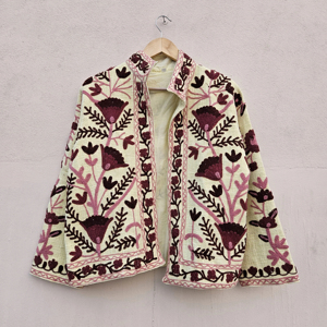 TNT New Arrival Winter Suzani <b>Jacket</b> Elegant Embroidered Quilted <b>Tweed</b> Fleece Cotton <b>White</b> Zipper Knitted Breathable - Product Image 1