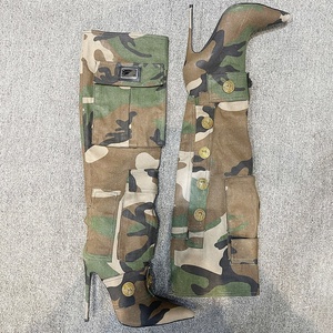 Camouflage Women's Thin Heel Pockets Knee-high <b>Boots</b> Pointed Toe Wide Fit Long Booties Fashion Stiletto Shoes - Product Image 3