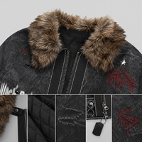Blouson matelassé personnalisé pour homme en denim noir délavé avec col en fausse fourrure, style punk, vêtement de travail, vêtement d'extérieur streetwear, logo OEM ODM, fournisseurs en gros