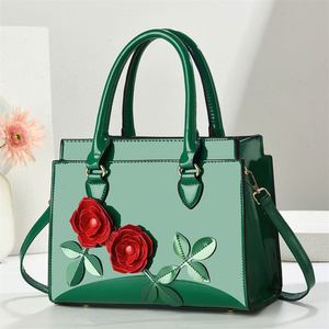 Luxury Rose Flower Leather Tote Handbags High Quality Shoulder Strap Portable Reusable Water Resistant Zipper Closure Polyester - Product Image 3