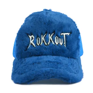 Gorra de camionero de pelo esponjoso, gorro de béisbol de piel peluda, malla, Logo personalizado, venta al por mayor