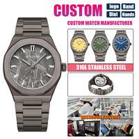 Montre de luxe pour homme en acier inoxydable, style professionnel, mécanique, résistante à l'eau, avec verre saphir et bracelet en cuir, personnalisable avec logo OEM/ODM