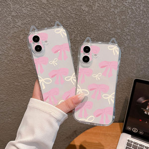 <span class=keywords><strong>Cover</strong></span> per <span class=keywords><strong>iPhone</strong></span> 15 14 Plus 13 12 11 16 17 Pro Max con Fiocco Rosa <span class=keywords><strong>Trasparente</strong></span> e Orecchie da Gatto - Accessorio per Cellulare in Offerta - Product Image 1