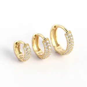Fashion 925 Sterling Silver Cubic Zirconia Thick Gold Diamond Hoop Earrings YF2523