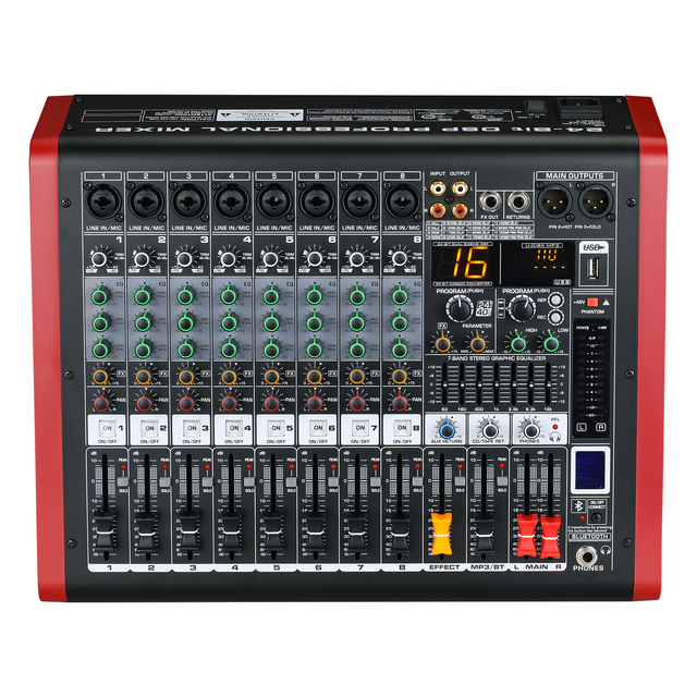 8-Channel Professional Audio Mixer 16DSP Effects Dj Controller/audio Console Mixer Mixer Sound System for Live Streaming Karaoke
