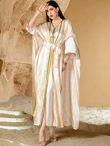 ชุดอาบายะห์มุสลิมสำหรับวันอีด ชุด 2 ชิ้น พร้อมชุดเดรสด้านใน เสื้อคลุมกิโมโนแบบเปิด ชุดคลุมยาวแบบคาฟตันสำหรับเดือนรอมฎอน สไตล์ดูไบ เสื้อคลุมยาวสำหรับผู้หญิง - Product Image 6