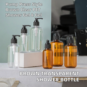 Transparent Brown Shower Gel and Shampoo <b>Bottle</b> with Pump Sprayer and Screen Printing - Product Image 2