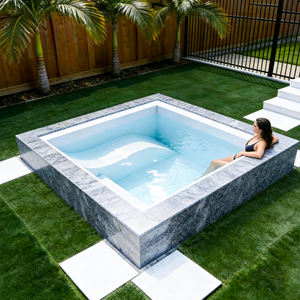 Piscina cuadrada de fibra de vidrio para uso doméstico con azulejos de mosaico para relajarse en el jardín, piscina elevada, spa. - Product Image 6