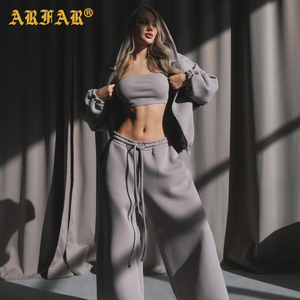 Completo da <span class=keywords><strong>donna</strong></span> personalizzato 2 pezzi, tuta invernale 420gsm con felpa e pantaloni a gamba larga, <span class=keywords><strong>abbigliamento</strong></span> <span class=keywords><strong>donna</strong></span> Y2K, produttore di <span class=keywords><strong>abbigliamento</strong></span> streetwear - Product Image 3