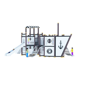 High Quality <b>Outdoor</b> Amusement <b>Equipment</b> Children's <b>Wooden</b> Playground with Plastic Slide HDPE Multi Fun Station RDH115 - Product Image 3