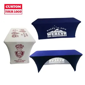 Custom Digital Printed Spandex Tablecloth 8ft Fabric Table Cloth with Customized Logo for Wedding or Party at Home