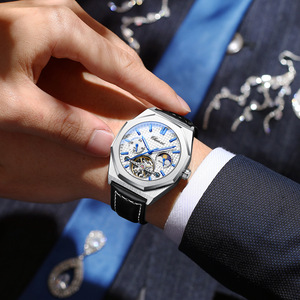 Montre mécanique automatique haut de gamme pour homme <span class=keywords><strong>Dawn</strong></span> Steel Belt, phase de lune, cadran à aiguilles, boîtier octogonal, résistance à l'eau 30 m - Product Image 4