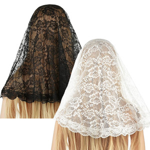 Decoración <span class=keywords><strong>de</strong></span> Fiesta blanco negro Rosa flor Floral encaje velo cabeza cubierta masa Latina <span class=keywords><strong>Mantilla</strong></span> velos bufanda corta para Boda nupcial - Product Image 1
