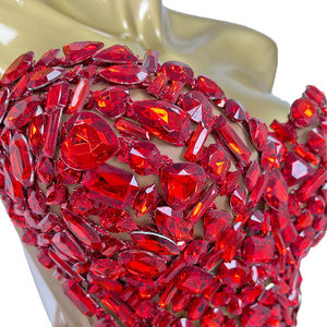 性感红色水钻束身裙2件套套装派对庆典表演舞台表演舞蹈服装女夜总会装 - Product Image 6