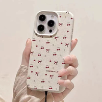 Coque de téléphone en cuir TPU motif cerise mignon pour iPhone 17 Air, iPhone 11, 12, 13, 15, 16, 14 Pro Max, X, XR, XS Max – Housse antichoc souple en TPU