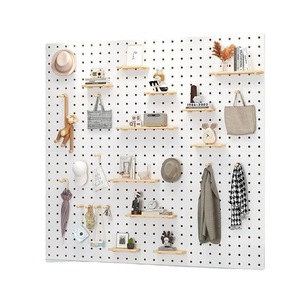Solid Wood Pegboard <b>Wall</b> Panel Rectangle <b>Wall</b> <b>Mounted</b> Storage <b>Shelf</b> For Entryway And Kindergarten Display - Product Image 5