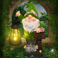 Gartenzwerg-Statue für den Außenbereich, wasserdicht, handbemalte Harzfigur mit Solarleuchte, Laterne und Willkommensschild, Garten-Geschenke