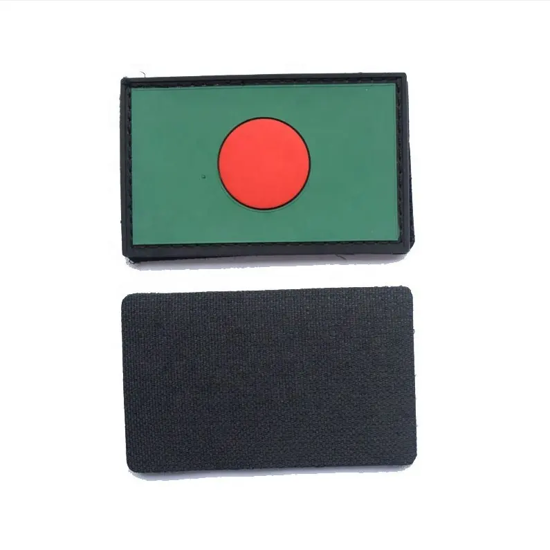 Rectangulaire en caoutchouc de silicone en plastique souple PVC caoutchouté en silicone caoutchouté bengalais Bengale drapeau étiquette de patch pour uniforme