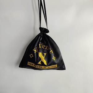 Custom Black Satin <b>Drawstring</b> Bags with Gold Logo Print - Luxury Packaging <b>Pouches</b>- Hair Extension <b>Pouches</b> - Product Image 2