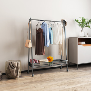 Floor Standing Portable <b>Clothes</b> <b>Rack</b> Single Bar Rectangle Mobile Drying <b>Rack</b> For Home Bedroom Use - Product Image 2