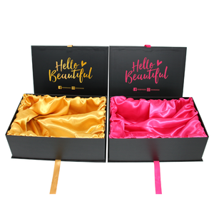 Custom Luxury Black Magnetic Folding Hair Packaging Hair Extension Gift Box Ribbon Wig Boxes Custom Logo Wig Packaging For Wigs